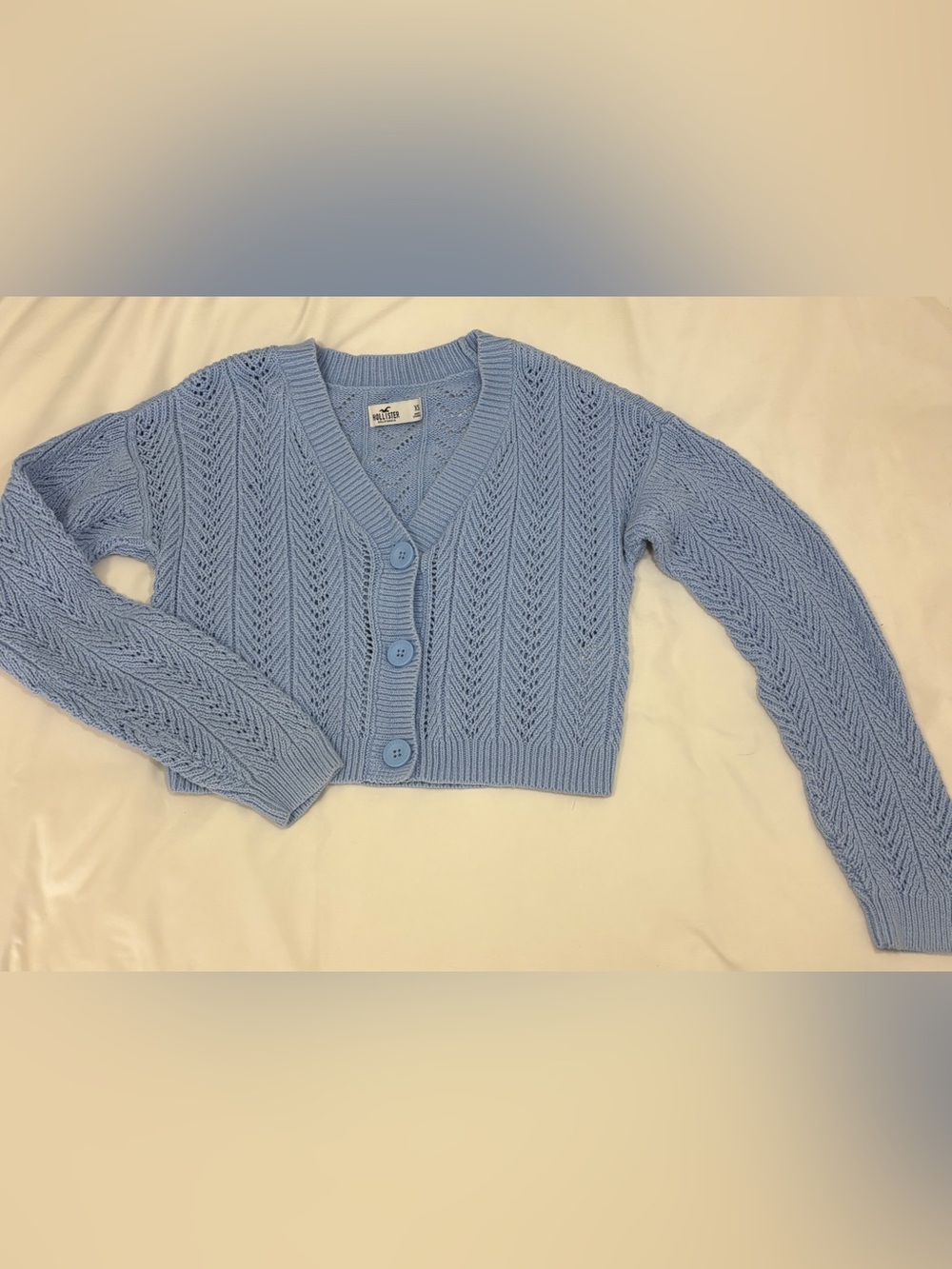 Hollister Cropped Knit Cardigan in Blue Size XS Like New